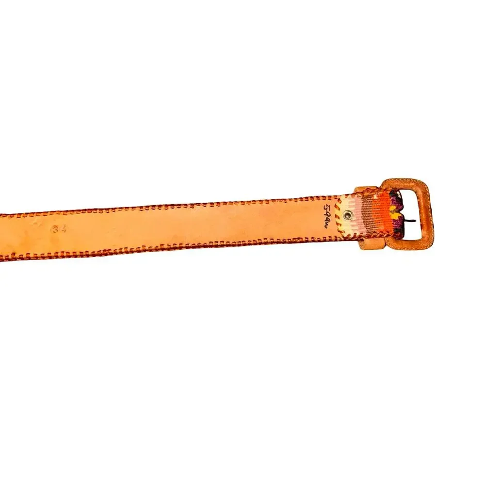 Vintage Y2K Leather & Tapestry Woven Belt – Size 34